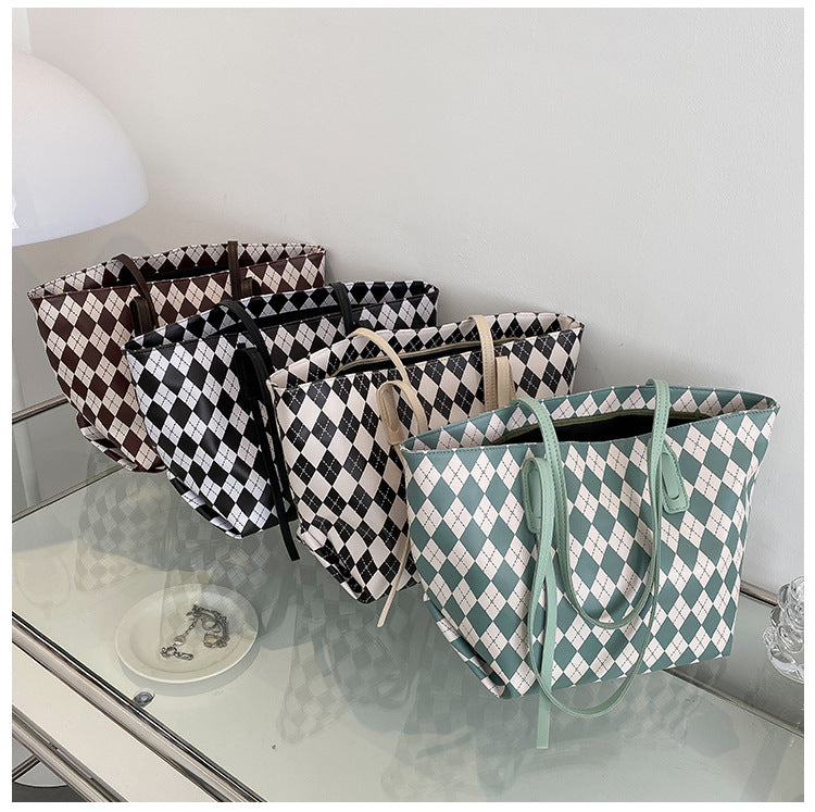 Popular Lingge Large Bag Women's New Fashion All-Match Casual Tote Bag Western Style All-Match Shoulder Bag