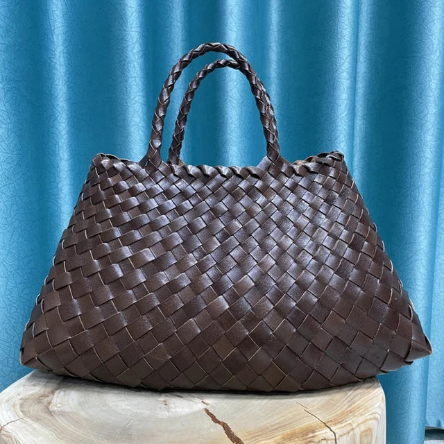 New Genune Leather Weave Hand Bags Tote Top Quality Women Basket Shopping Bags Handle Beach Hobos Handbag-AURA REGALIA 