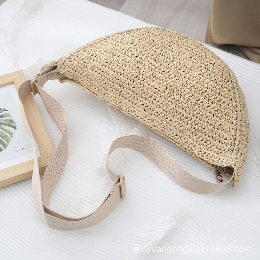 Sports Crossbody Bag Handmade Woven Dumpling Bag Breathable Semicircle Bag Versatile Rattan Bag Summer Beach Bag for Women Luxury-AURA REGALIA 