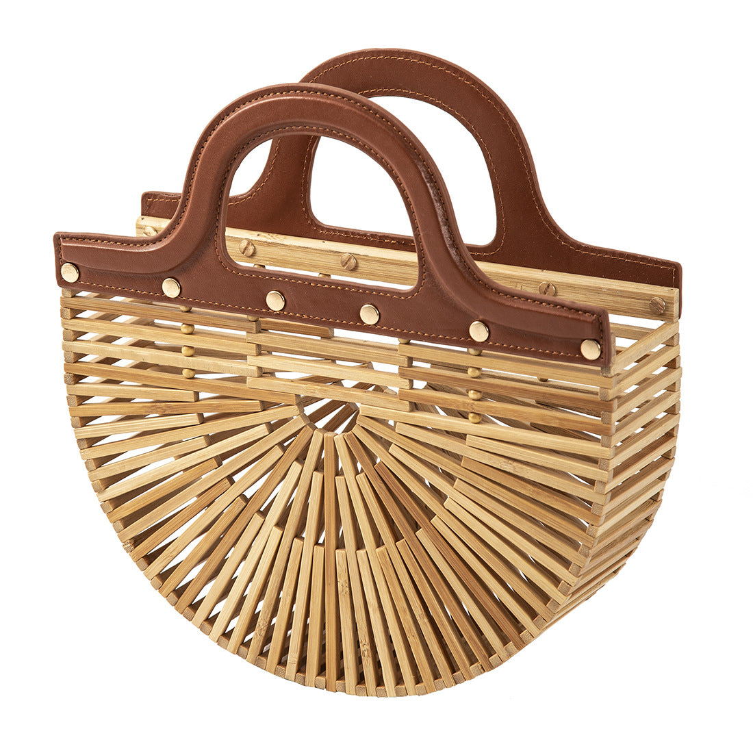 Handheld women's bag, bamboo woven grass woven bag, hollow woven bag, bamboo beach bag, bamboo bag-AURA REGALIA 