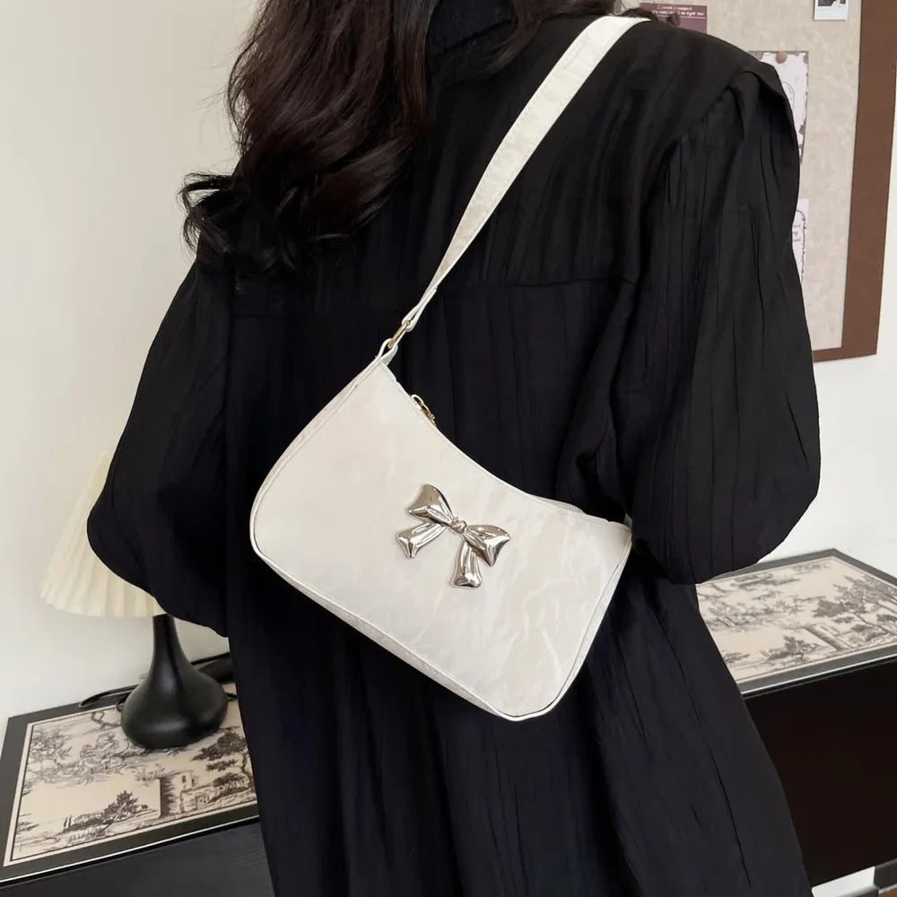 Bow PU Leather Shoulder Bag-AURA REGALIA 