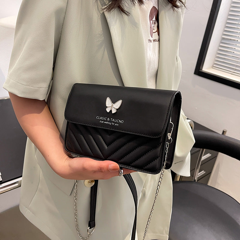 Crossbody Casual Women's Bag New Trendy The Bow Simple Texture Shoulder Bag Retro Hong Kong Style Small Square Bag