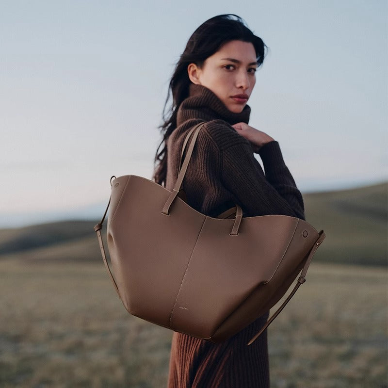 Leather bucket bag handbag tote bag