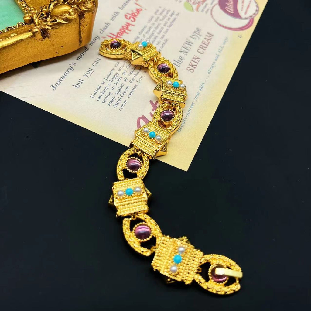 French Pure Gold Brilliant Light Luxury Glass Pearl Bracelet Bracelet