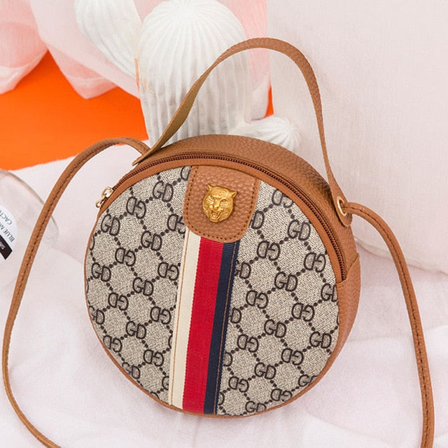 Women Shoulder Bags Tiger Head PU Leather Handbags Bags Ladies Party Fashion Round Popular Shape Printing Girls Crossbody Bag-AURA REGALIA 