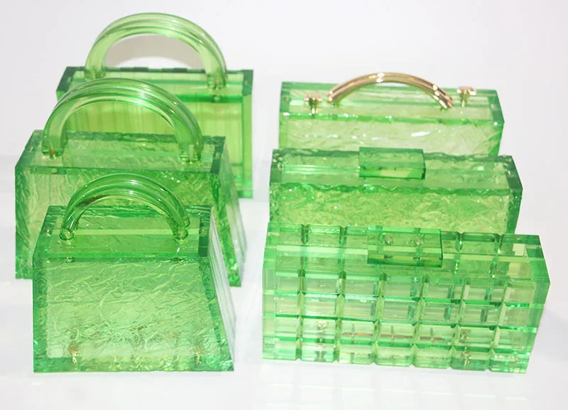Fluorescent Green Acrylic Evening Clutch Purses Women Transparent Long Chain Crossbody Bags Wedding Party Clutches Bags Purses
