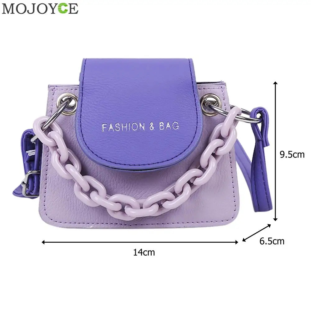 Youth Ladies Simple Versatile Bag Women Mini Crossbody Bag Acrylic Chain Lady Hit Color PU Leather Shoulder Pouch-AURA REGALIA 