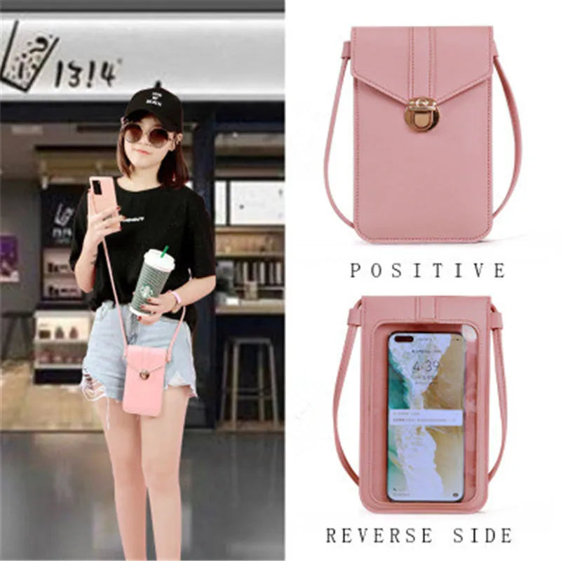 Women's crossbody bag Pu leather touch screen mobile wallet female retro student buckle shoulder bag purses and handbags torebka-AURA REGALIA 