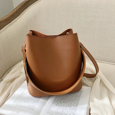 casual wide strap buckets bag designer women shoulder bags luxury pu crossbody bag large capacity messenger bag simply purses-AURA REGALIA 