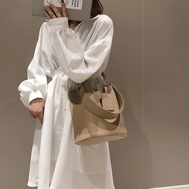 casual wide strap buckets bag designer women shoulder bags luxury pu crossbody bag large capacity messenger bag simply purses-AURA REGALIA 