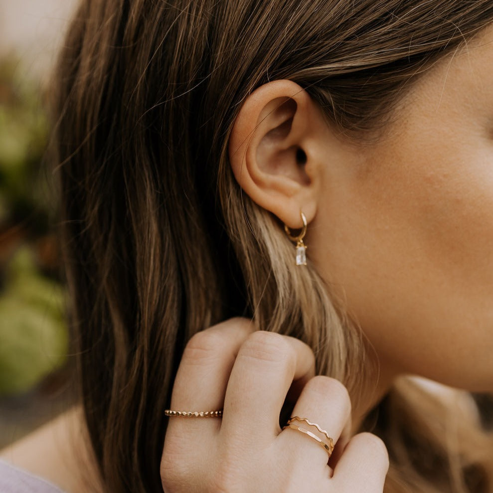 Sophie Baguette Diamond Dangle Hoops-AURA REGALIA 