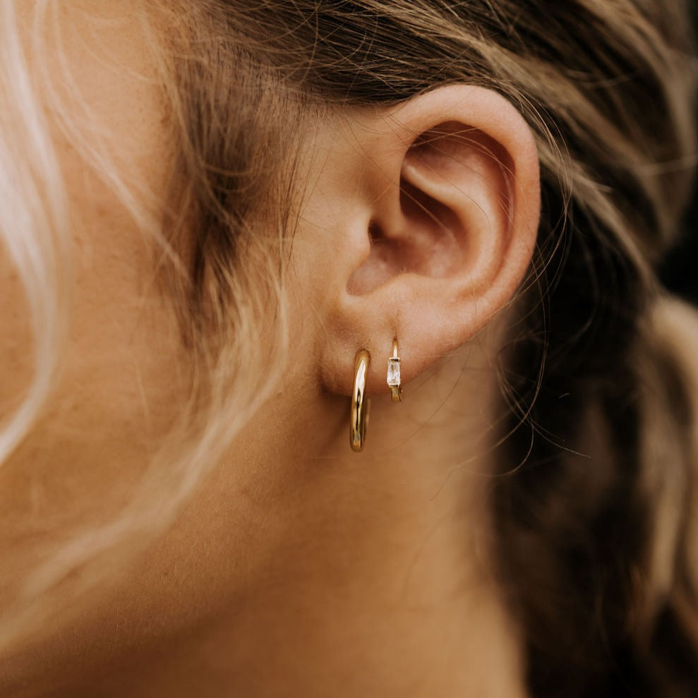 Sophie Baguette Diamond Mini Hoops-AURA REGALIA 