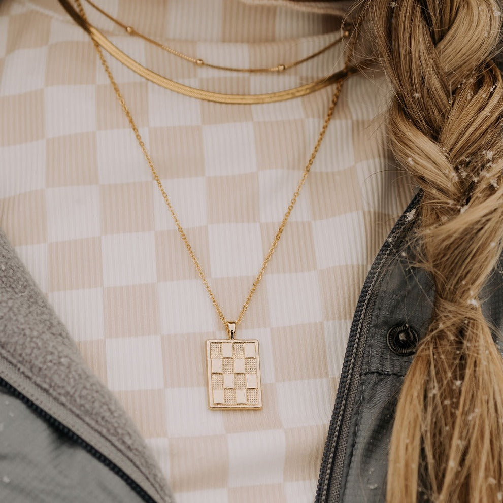 Checkered Necklace in Gold-AURA REGALIA 