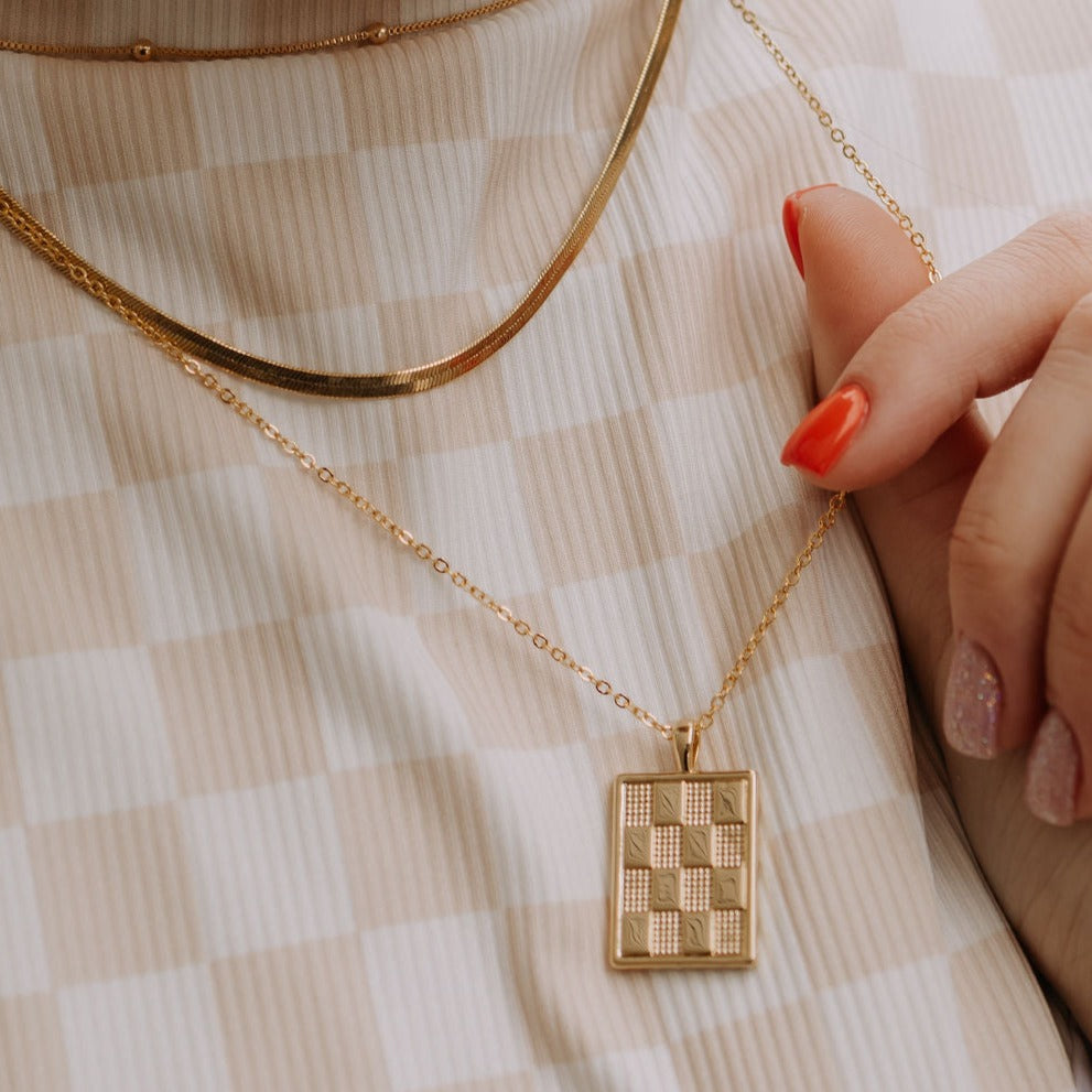 Checkered Necklace in Gold-AURA REGALIA 