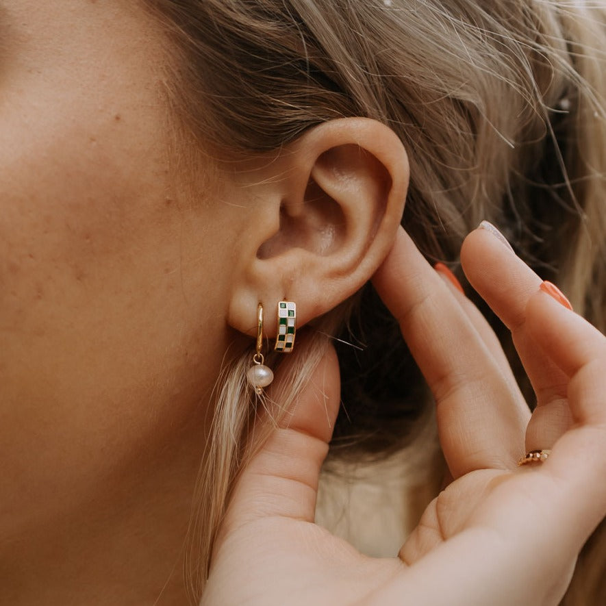 Green & White Checkered Hoops-AURA REGALIA 
