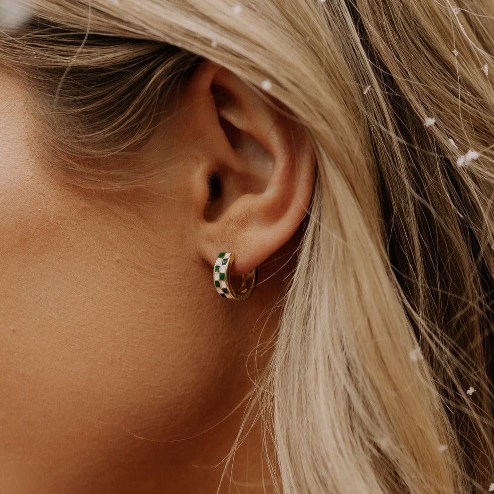 Green & White Checkered Hoops-AURA REGALIA 