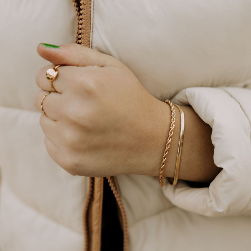 Jade Gold Filled Herringbone Bracelet-AURA REGALIA 