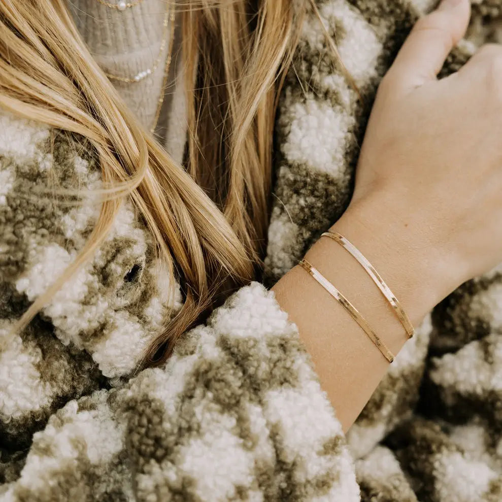 Jade Gold Filled Herringbone Bracelet-AURA REGALIA 