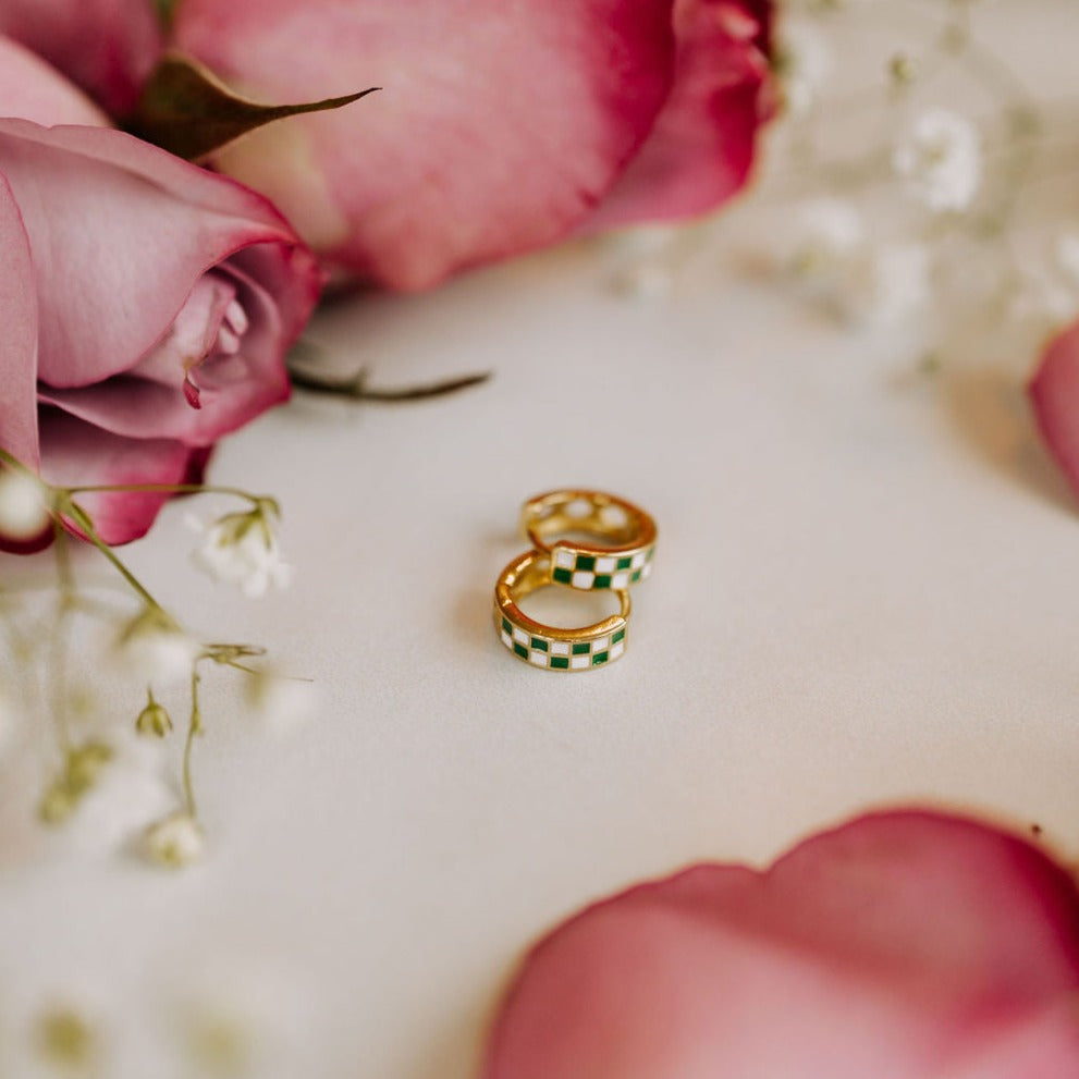 Green & White Checkered Hoops-AURA REGALIA 