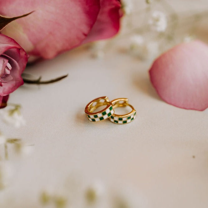 Green & White Checkered Hoops-AURA REGALIA 