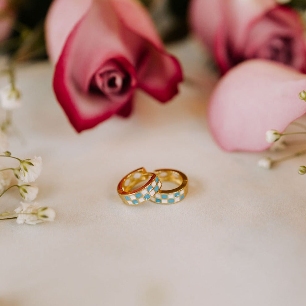 Blue & White Checkered Hoops-AURA REGALIA 