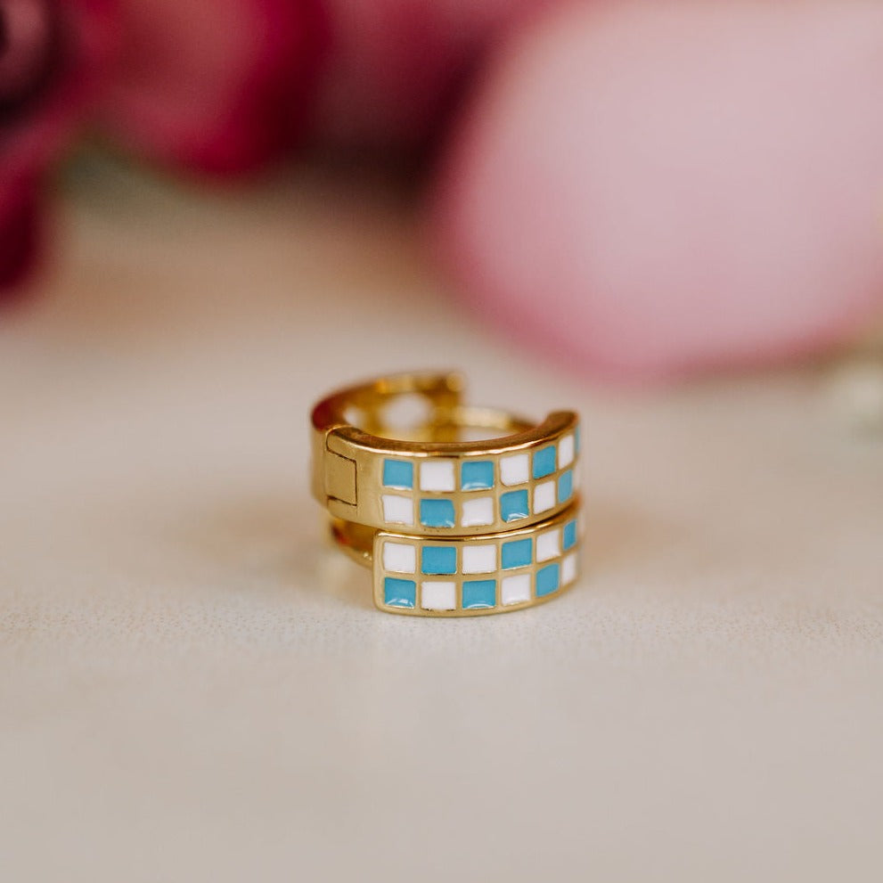 Blue & White Checkered Hoops-AURA REGALIA 