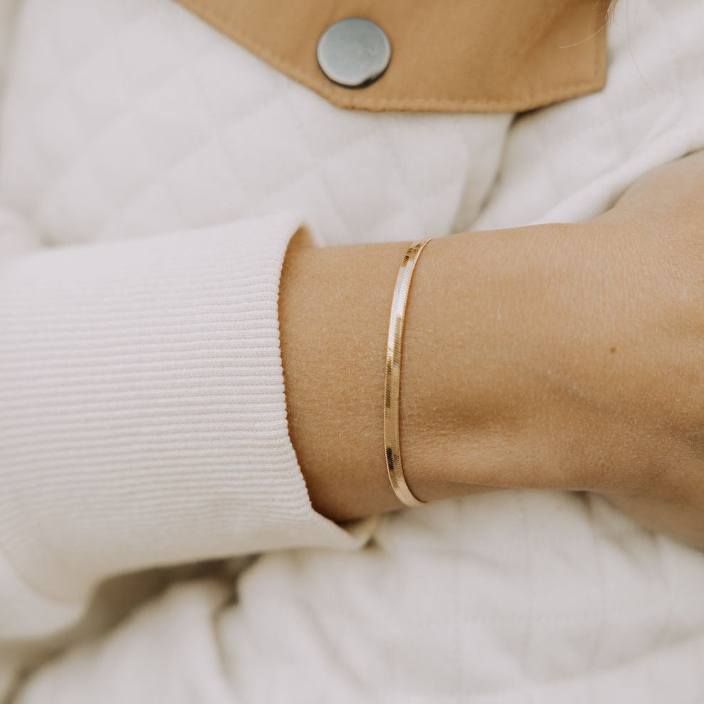 Jade Gold Filled Herringbone Bracelet-AURA REGALIA 