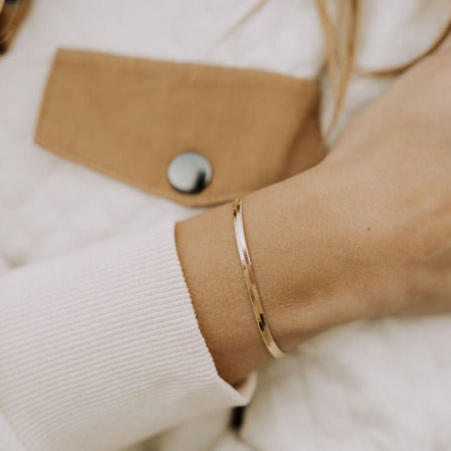 Jade Gold Filled Herringbone Bracelet-AURA REGALIA 