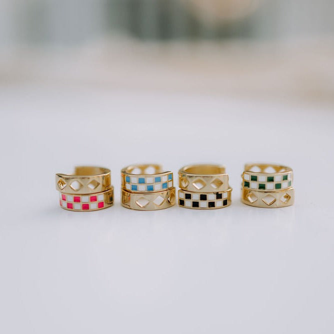 Black & White Checkered Hoops-AURA REGALIA 