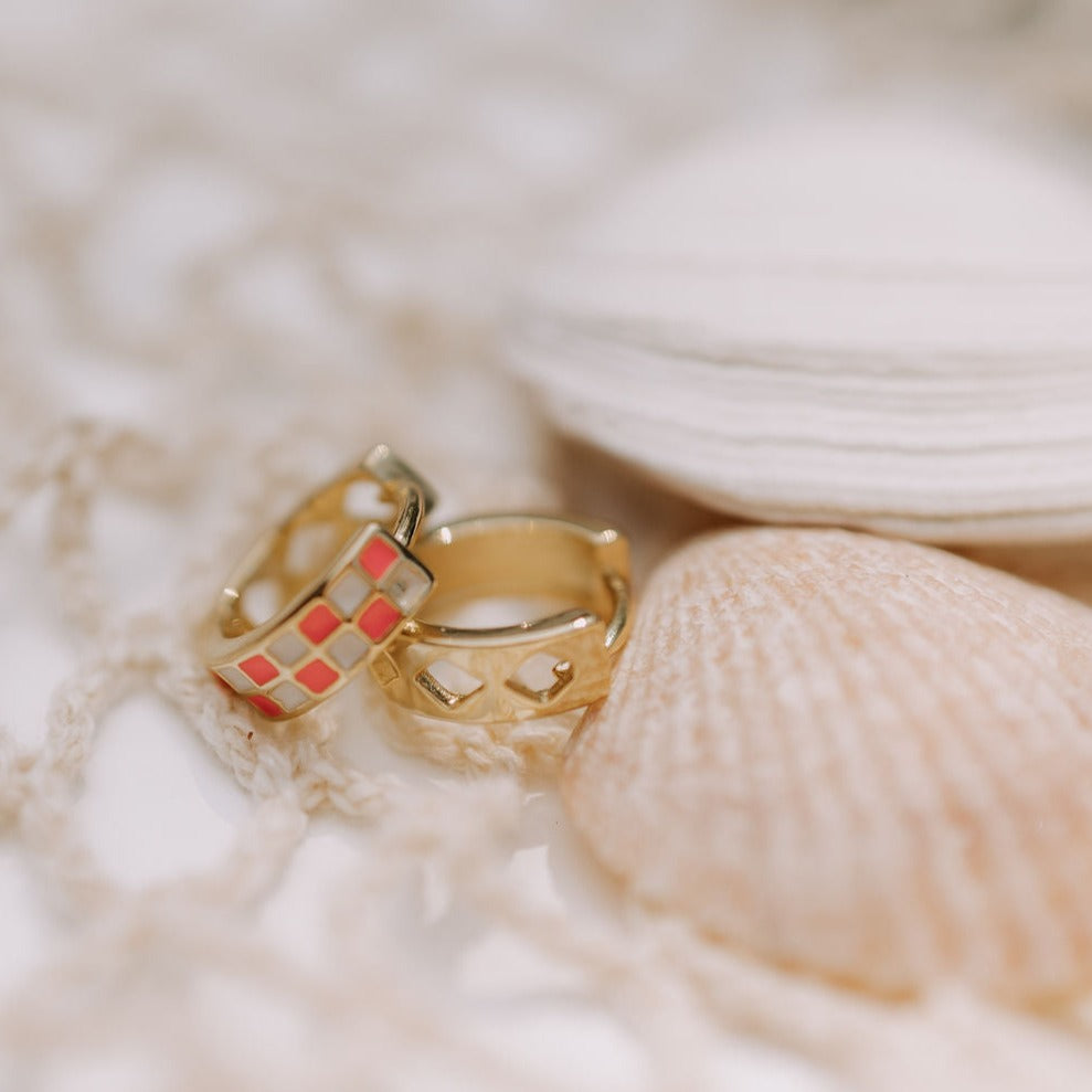 Pink & White Checkered Hoops-AURA REGALIA 