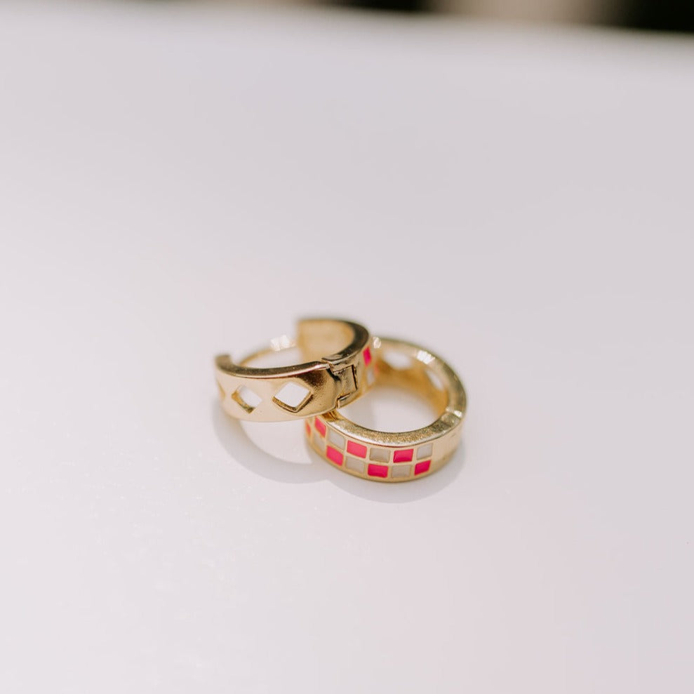Pink & White Checkered Hoops-AURA REGALIA 