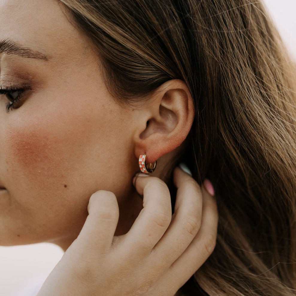 Pink & White Checkered Hoops-AURA REGALIA 