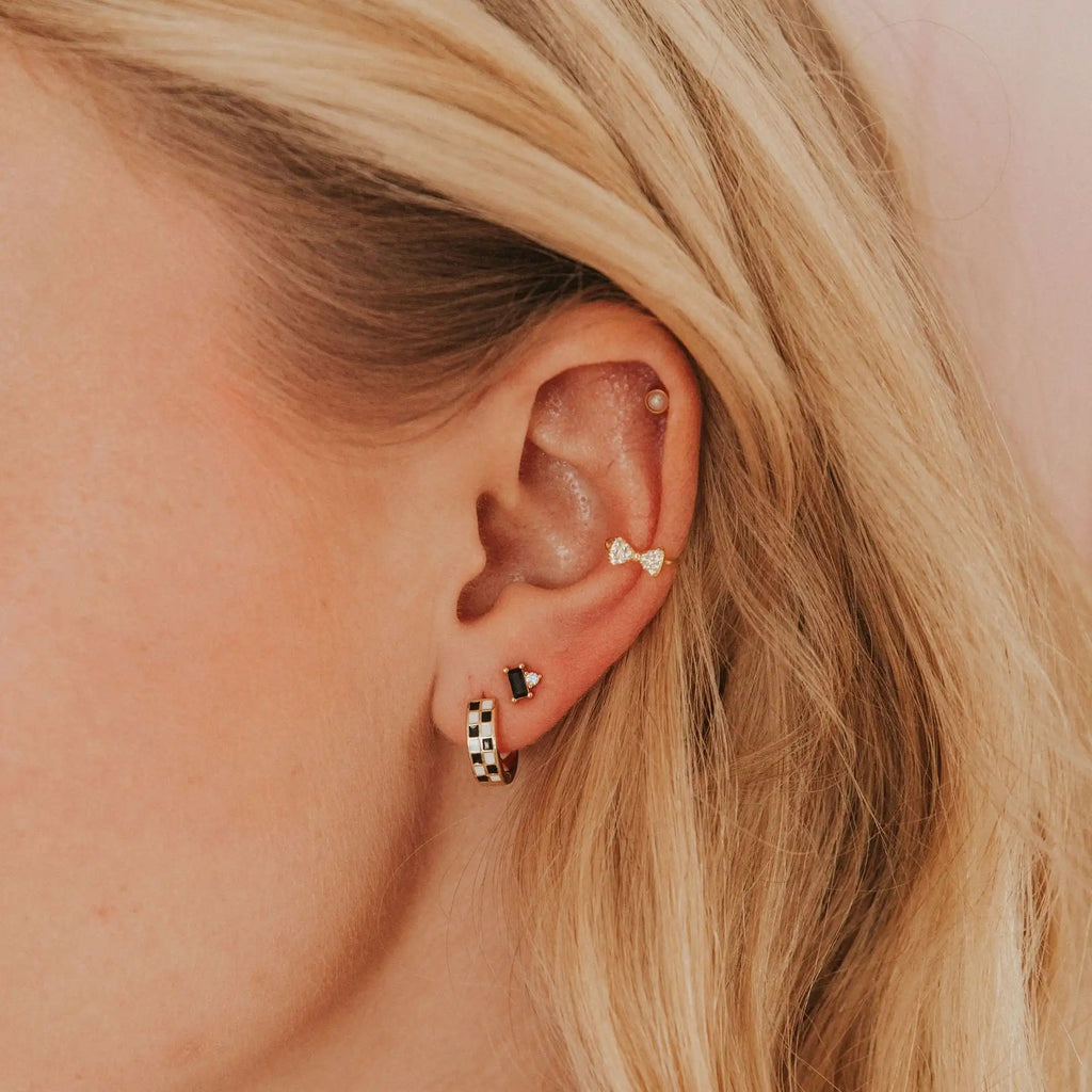 Black & White Checkered Hoops-AURA REGALIA 