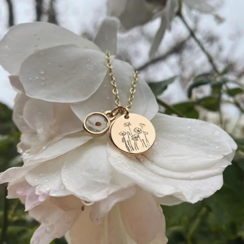 Poppy Necklace with Mustard Seed-AURA REGALIA 