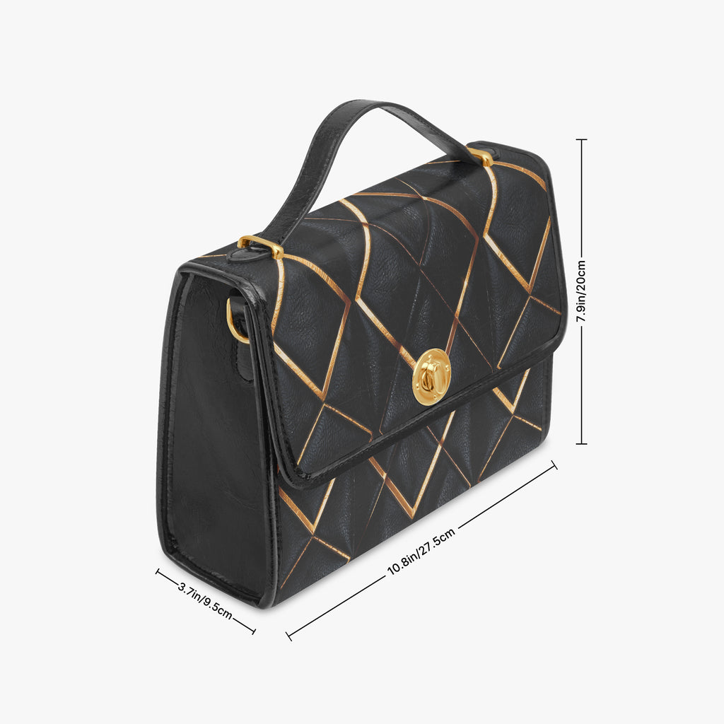 Art Deco Geometric Crossbody Bag – Black PU Leather-AURA REGALIA 