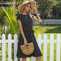 Summer Women Polka Dot Short Sleeve Dress Casual Bandage Party Pleated Midi Dresses Elegant Green Office Lady Clothing-AURA REGALIA 