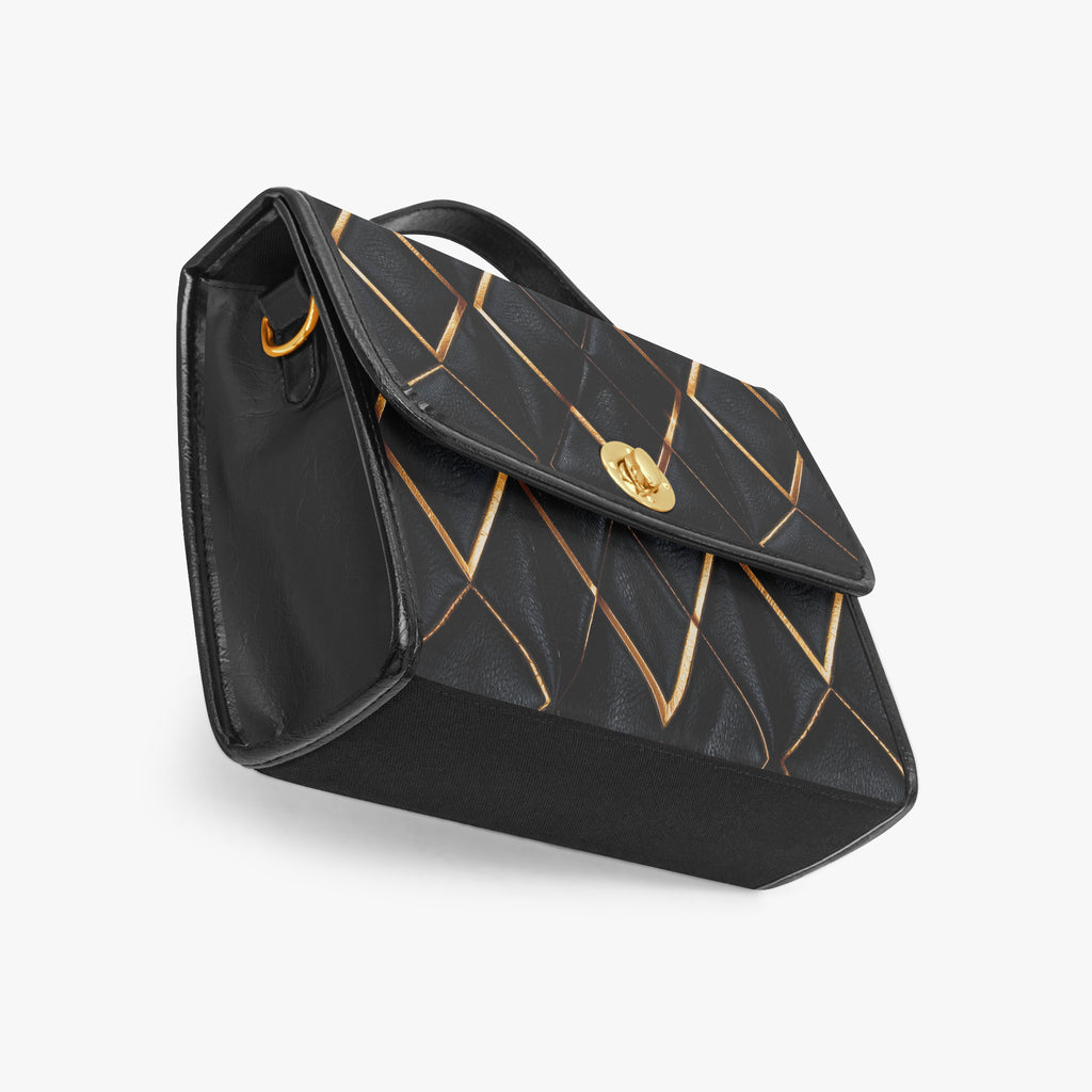 Art Deco Geometric Crossbody Bag – Black PU Leather-AURA REGALIA 