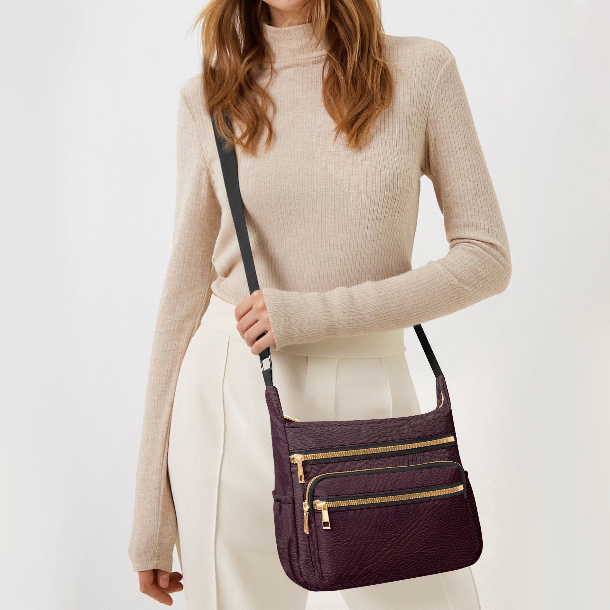 Dark Cherry Multi-pocket Crossbody Bag | Aura Regalia-AURA REGALIA 