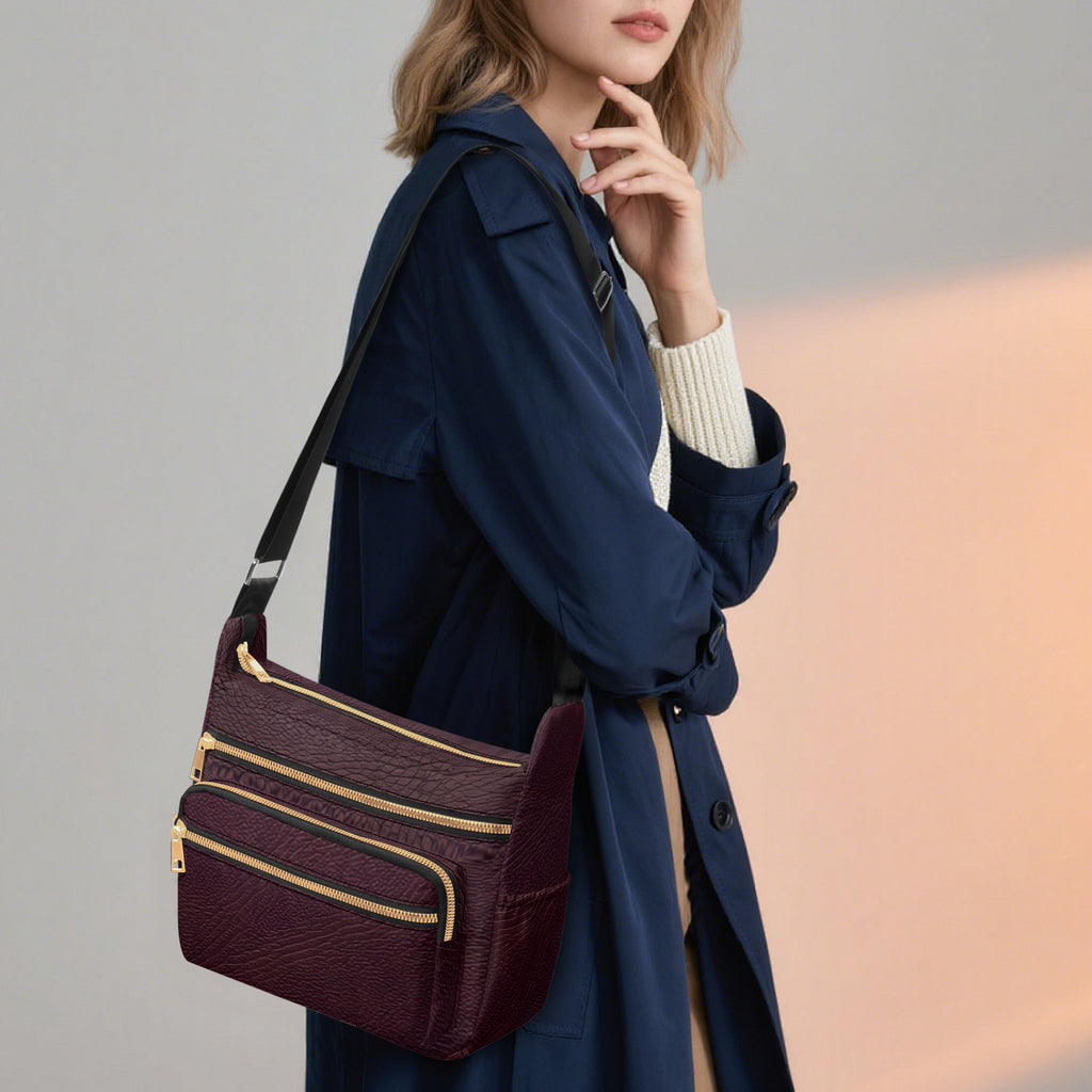 Dark Cherry Multi-pocket Crossbody Bag | Aura Regalia-AURA REGALIA 