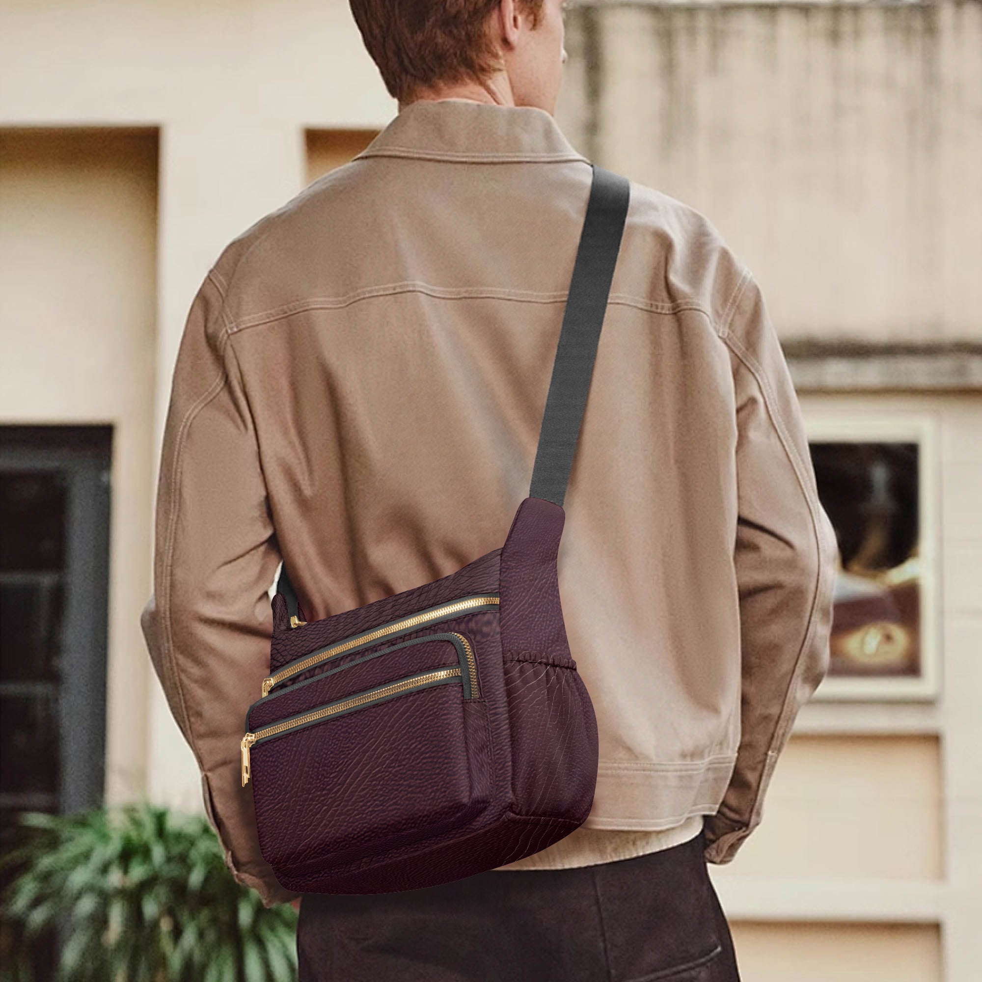 Dark Cherry Multi-pocket Crossbody Bag | Aura Regalia-AURA REGALIA 