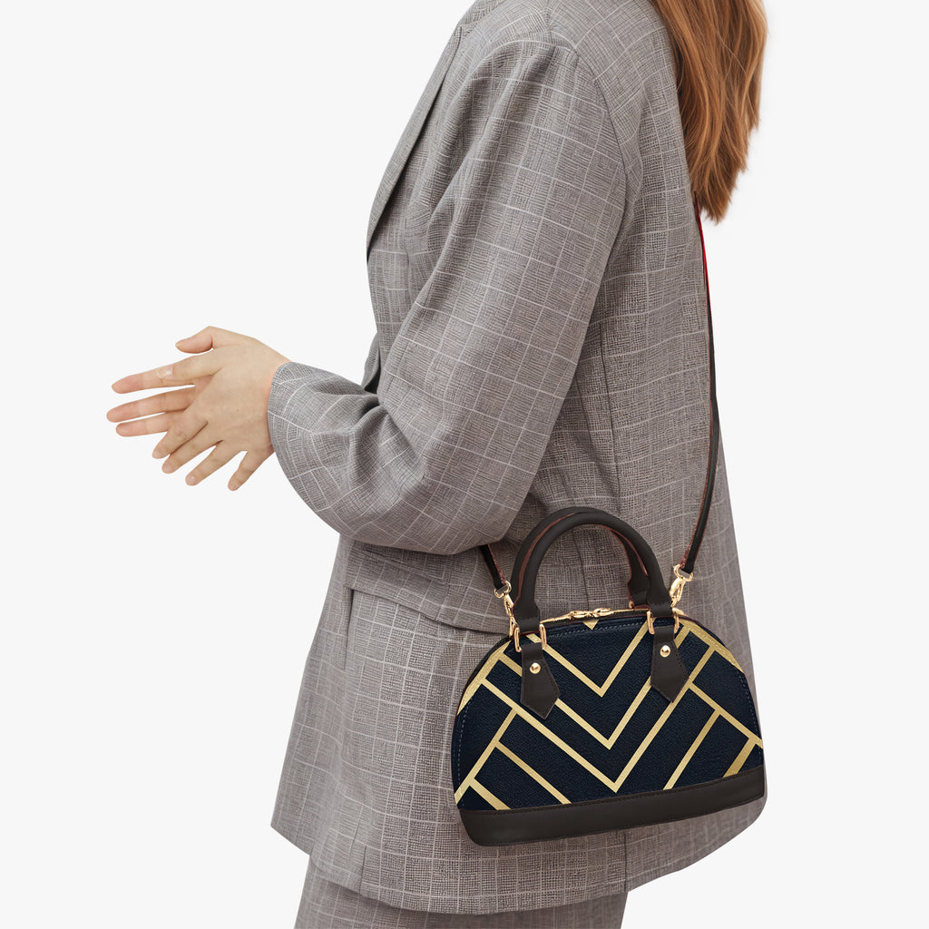 Noir Chevron Dome Satchel Handbag – Art Deco Capsule-AURA REGALIA 