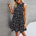 Women Summer Dot Print Sleeveless Loose Swing T-Shirt Dress With Pocket Casual Tank Mini Dresses Sundress-AURA REGALIA 