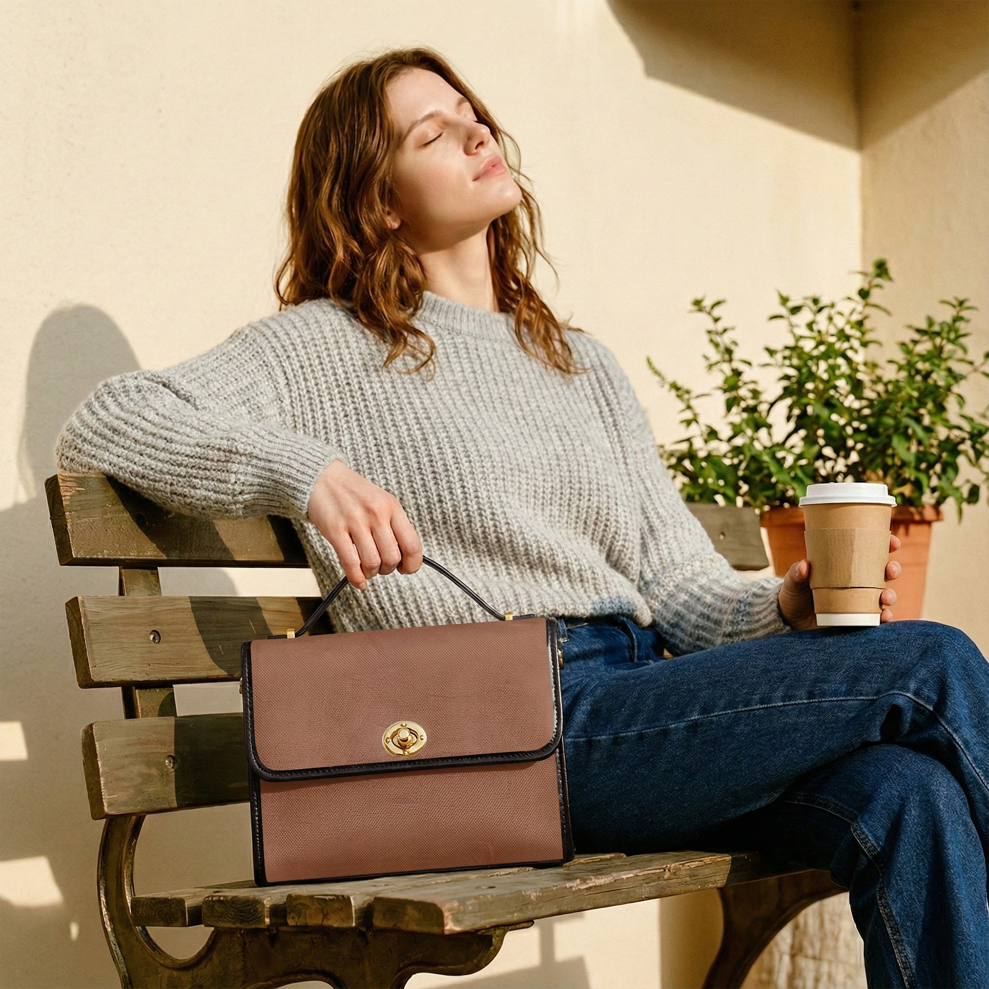 Choco Delight Classic Women's Canvas Satchel Crossbody Bag | Aura Regalia-AURA REGALIA 