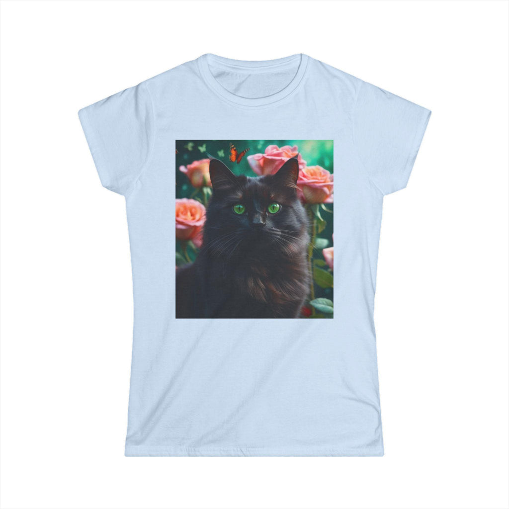 Black Cat with Flowers and Butterflies Tee