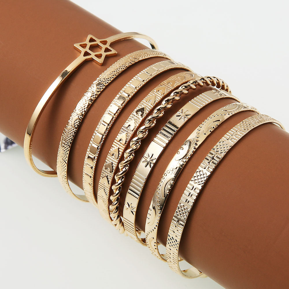 New Twisted Twist Starlight Love Star Pattern Iron Bracelet Set Of 8-AURA REGALIA 