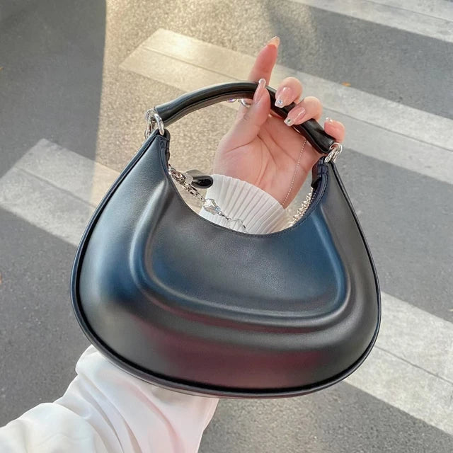 A Half Moon Women Underarm Shoulder Bag Metal Chain Branded  Crossbody Bags  Trend Clutch Handbag Purses