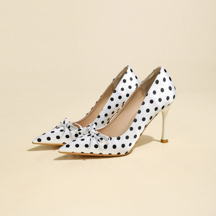 Fairy Style Pointed Toe Polka Dot Gentle Pumps For Women, French Style Soft Sole Stiletto High Heels Perfect With Dresses-AURA REGALIA 