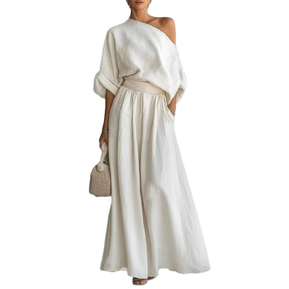 Cropped Off-shoulder Top And Pants Two-piece Set-AURA REGALIA 