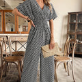 European And American Summer Solid-color Short-sleeve Pants With A V-neck-AURA REGALIA 
