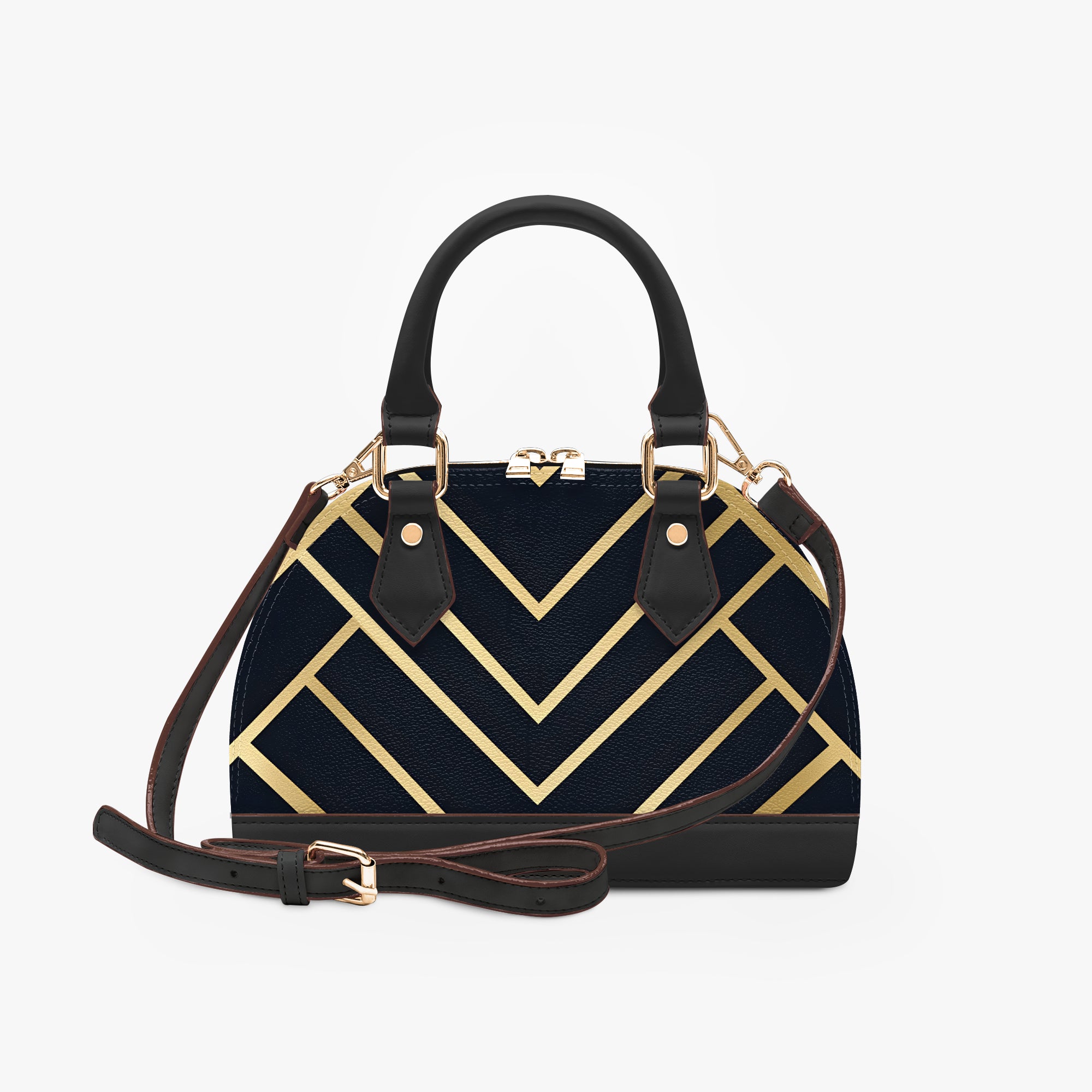 Noir Chevron Dome Satchel Handbag – Art Deco Capsule-AURA REGALIA 
